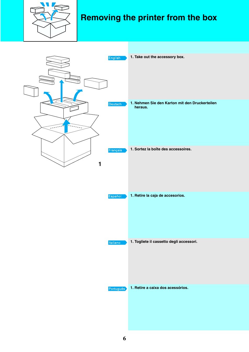 Removing the printer from the box | Epson EPL-C8200 User Manual | Page 6 / 24