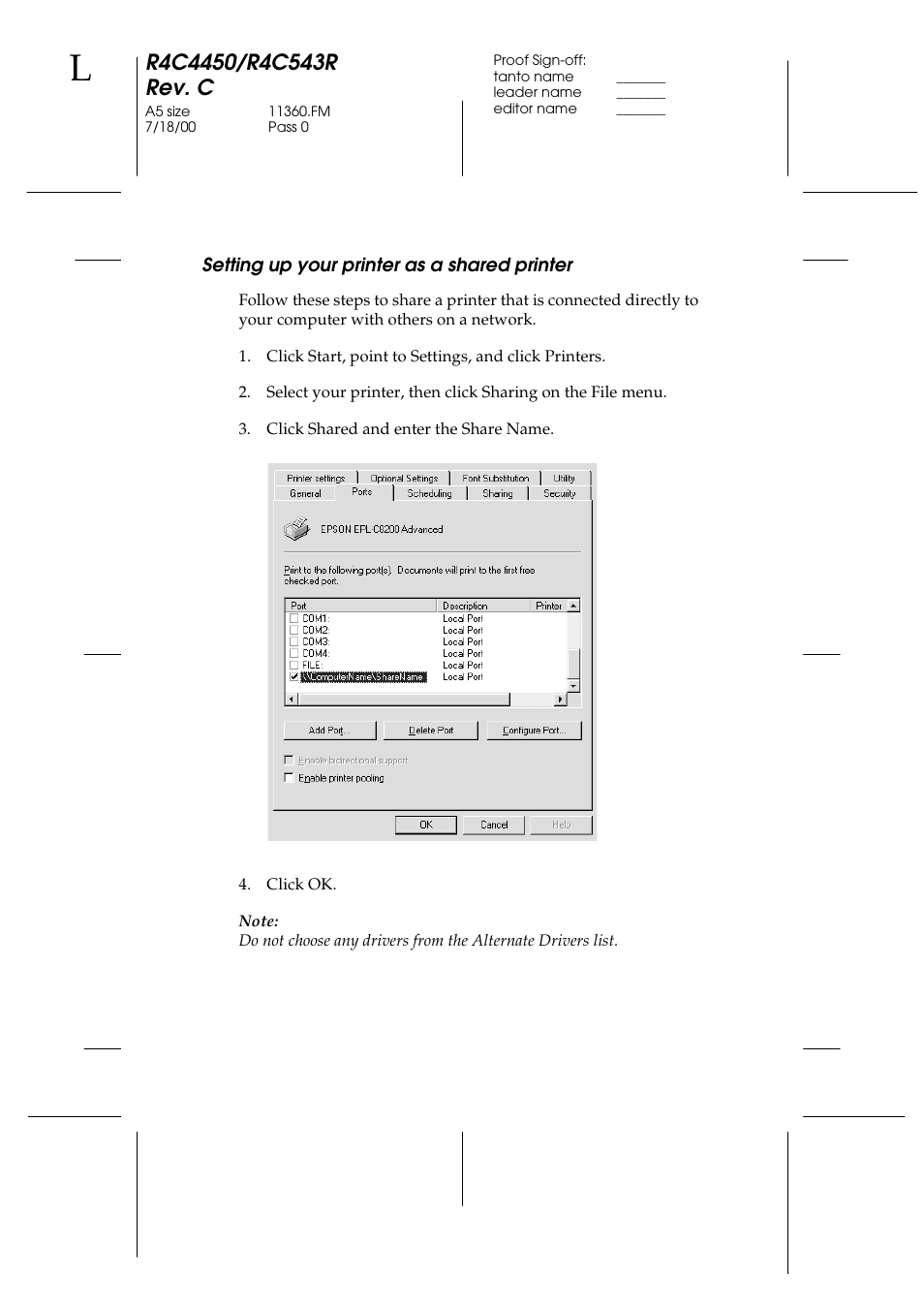 Setting up your printer as a shared printer | Epson EPL-C8200 User Manual | Page 2 / 6