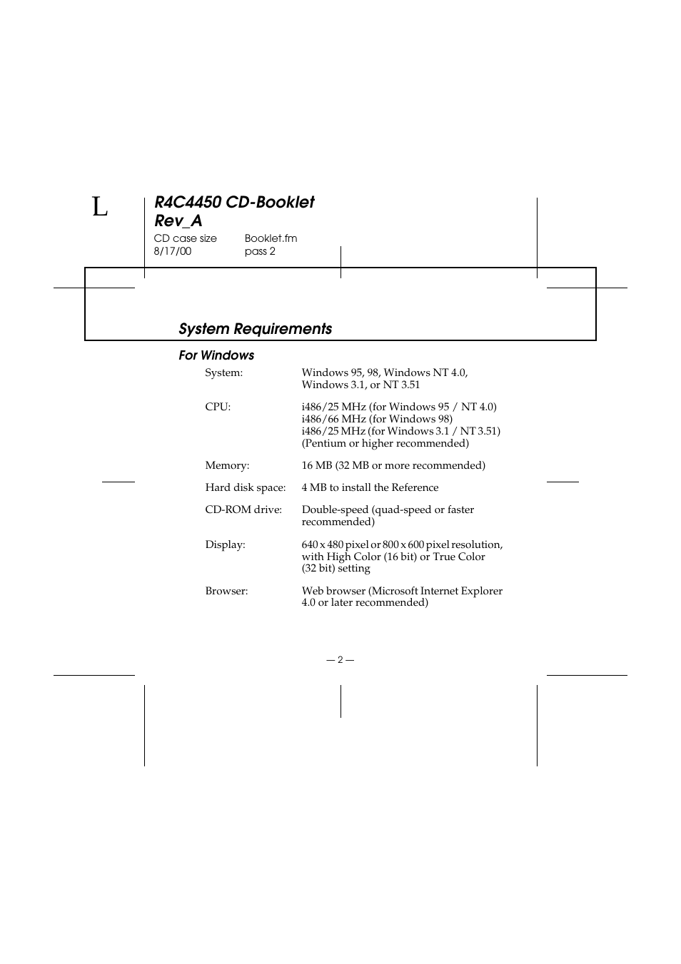 System requirements, For windows | Epson EPL-C8200 User Manual | Page 3 / 8