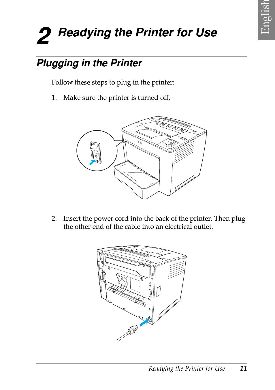 Readying the printer for use, Englis h | Epson EPL-N7000 User Manual | Page 15 / 50