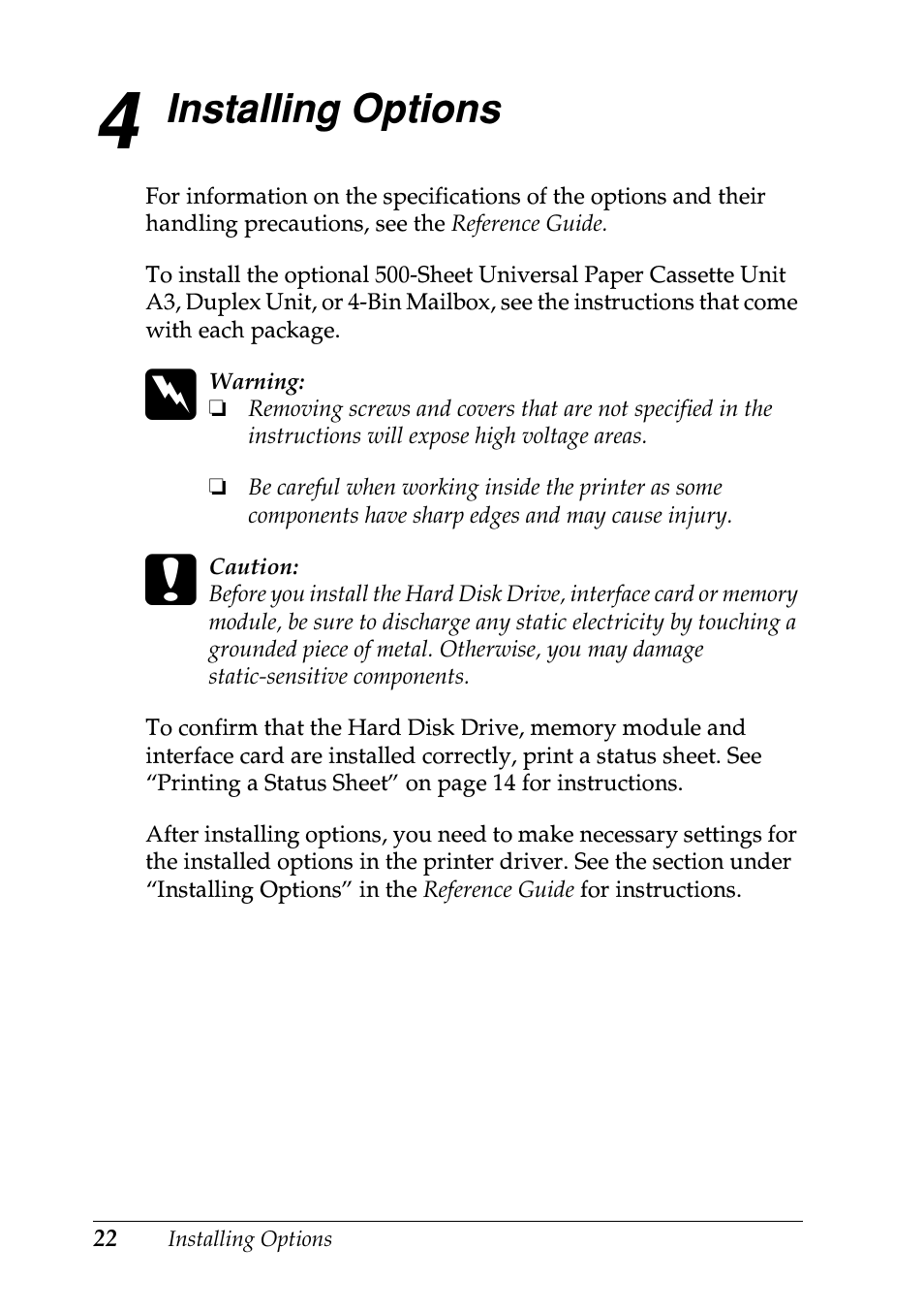 Installing options | Epson EPL-N7000 User Manual | Page 26 / 50