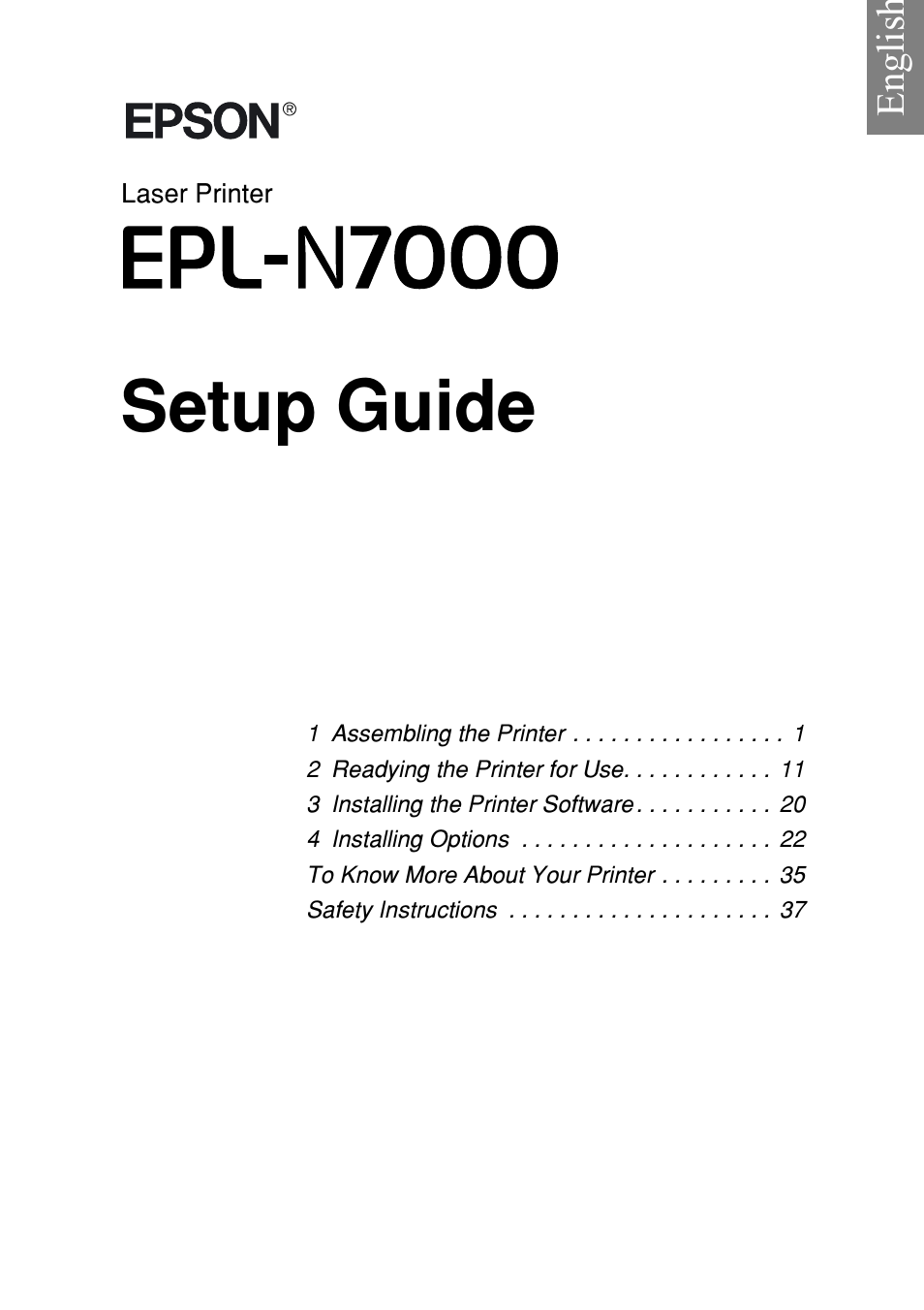 Setup guide, Englis h | Epson EPL-N7000 User Manual | Page 3 / 50