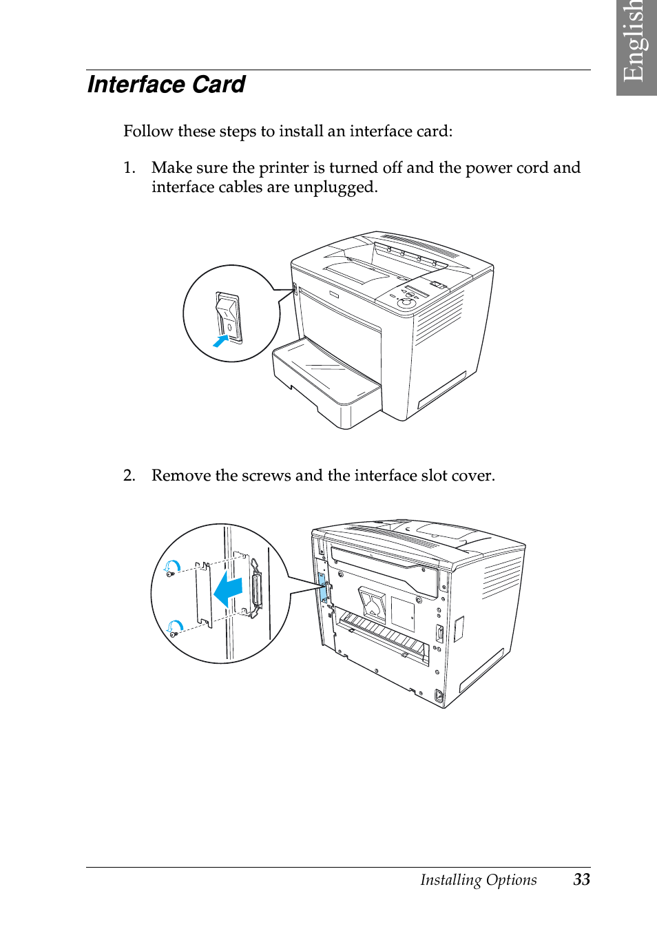 Englis h, Interface card | Epson EPL-N7000 User Manual | Page 37 / 50