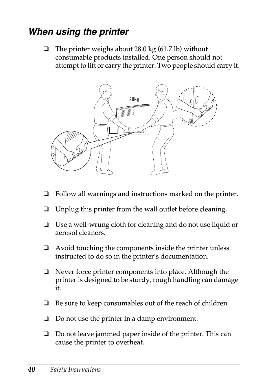 When using the printer | Epson EPL-N7000 User Manual | Page 44 / 50