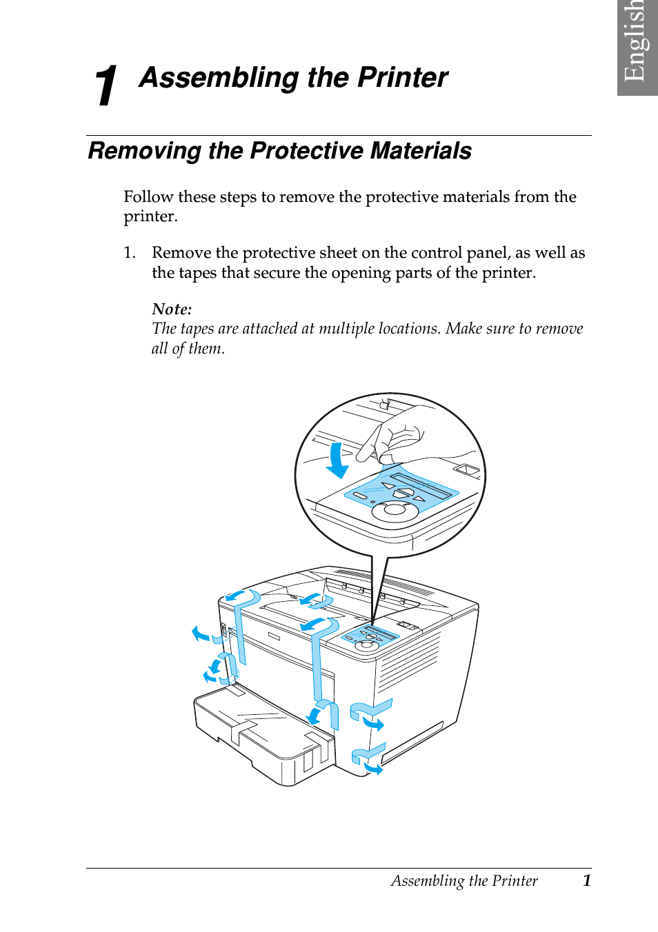 Assembling the printer, Englis h | Epson EPL-N7000 User Manual | Page 5 / 50