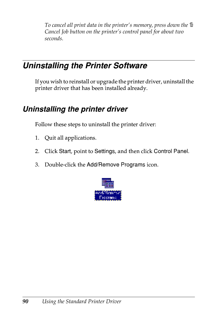 Uninstalling the printer software, Uninstalling the printer driver | Epson EPL-N7000 User Manual | Page 101 / 496