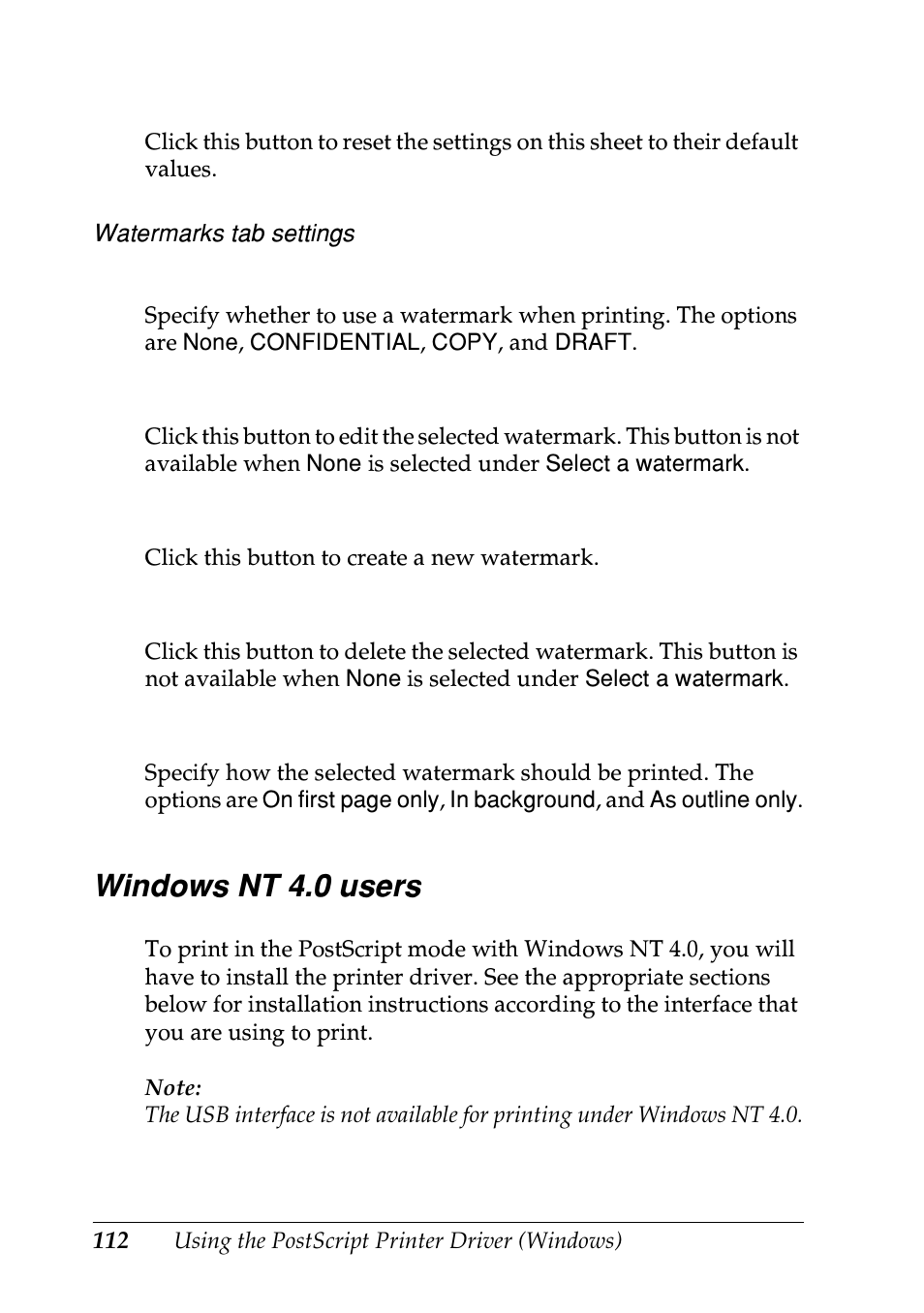 Windows nt 4.0 users | Epson EPL-N7000 User Manual | Page 123 / 496