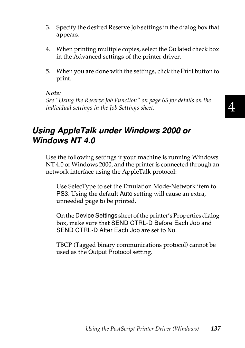Using appletalk under windows 2000 or, Windows nt 4.0 | Epson EPL-N7000 User Manual | Page 148 / 496