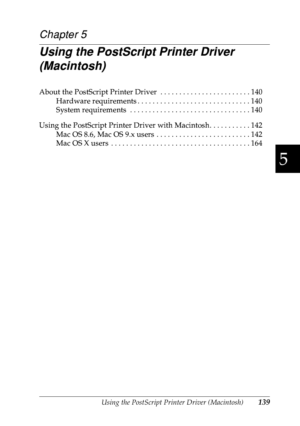 Using the postscript printer driver (macintosh), Chapter 5 | Epson EPL-N7000 User Manual | Page 150 / 496