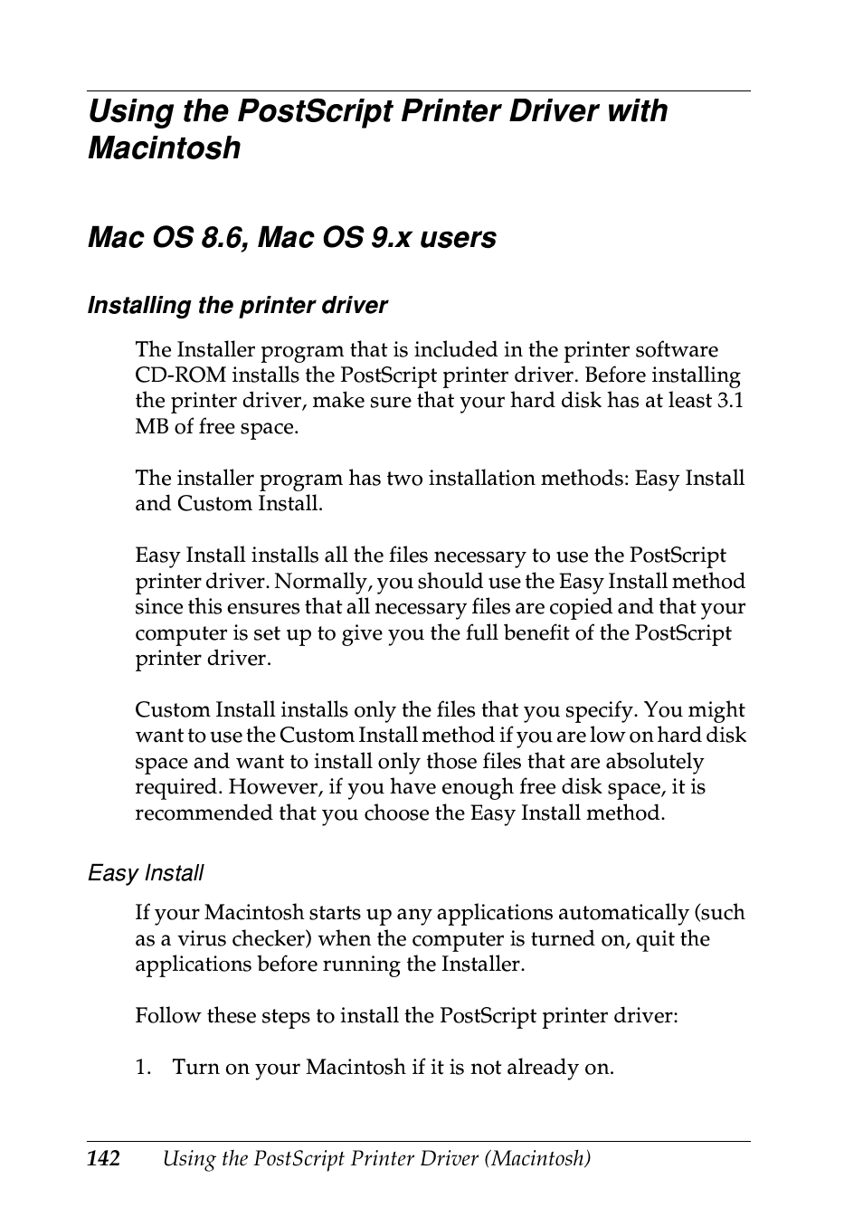 Using the postscript printer driver with macintosh, Mac os 8.6, mac os 9.x users | Epson EPL-N7000 User Manual | Page 153 / 496