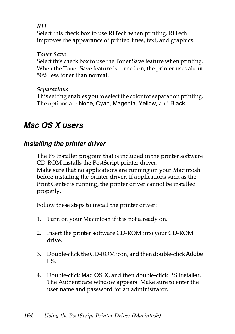 Mac os x users | Epson EPL-N7000 User Manual | Page 175 / 496