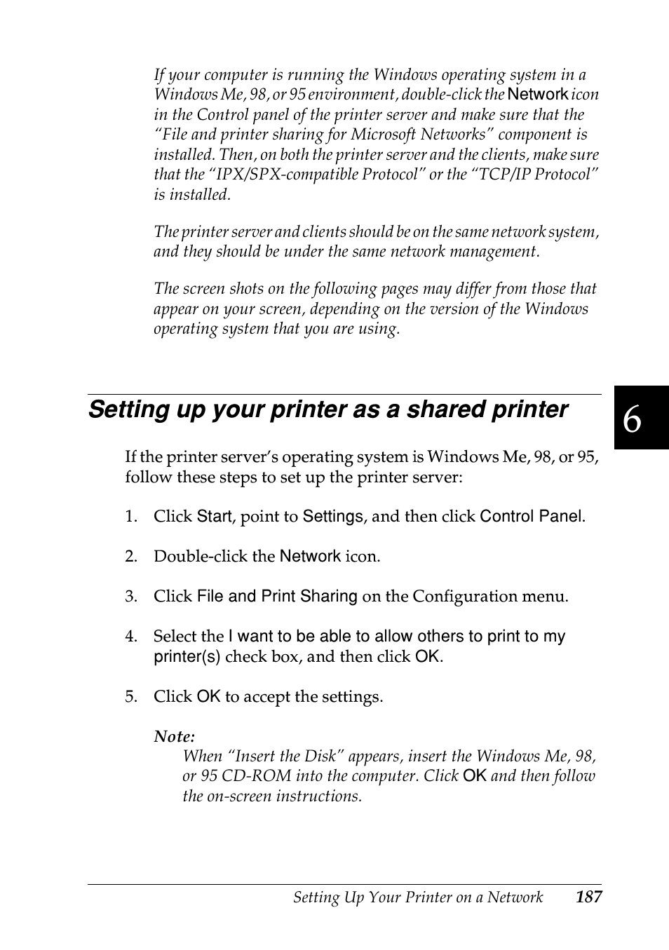 Setting up your printer as a shared printer, See “setting up your printer as a | Epson EPL-N7000 User Manual | Page 198 / 496