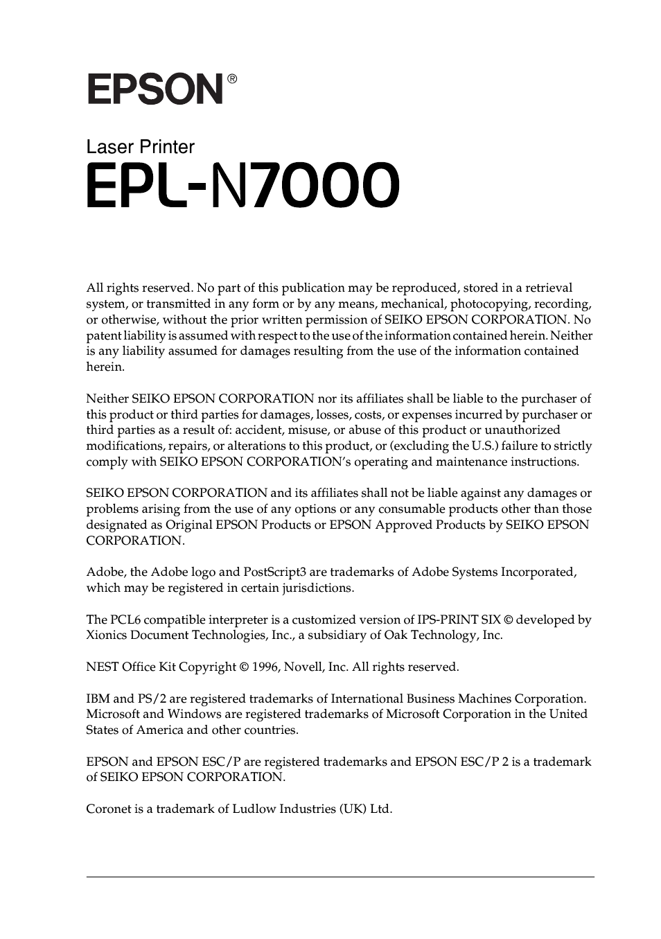 Laser printer | Epson EPL-N7000 User Manual | Page 2 / 496