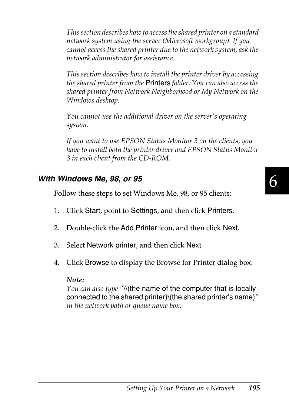 95, see “with windows me, 98, or | Epson EPL-N7000 User Manual | Page 206 / 496