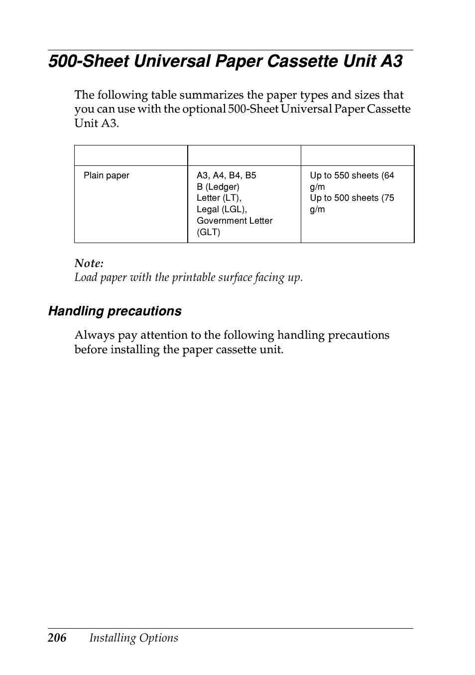 Sheet universal paper cassette unit a3 | Epson EPL-N7000 User Manual | Page 217 / 496