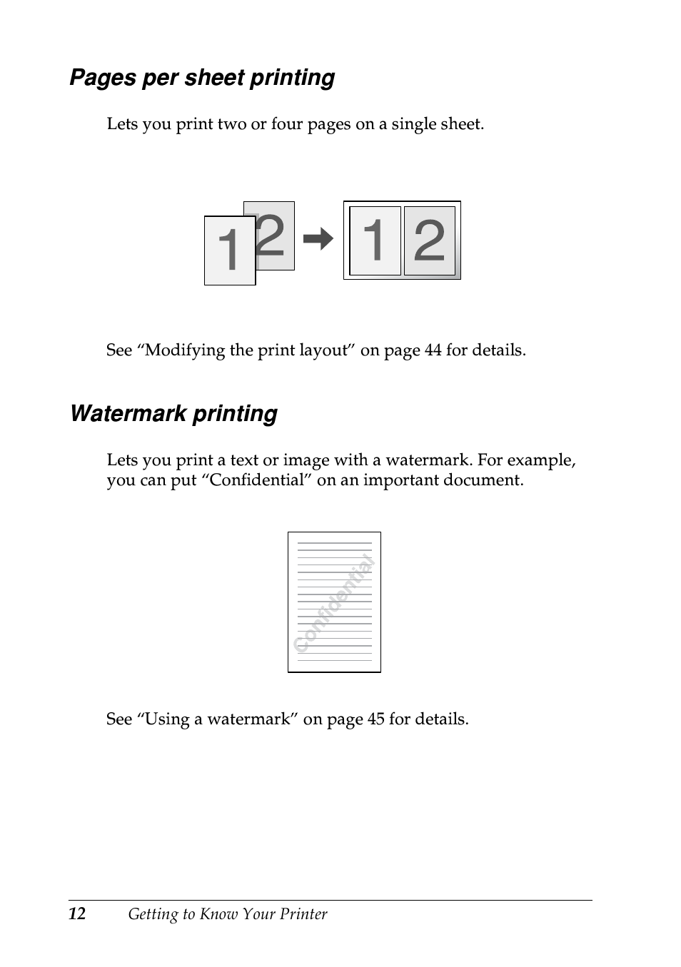 Watermark printing, Pages per sheet printing | Epson EPL-N7000 User Manual | Page 23 / 496