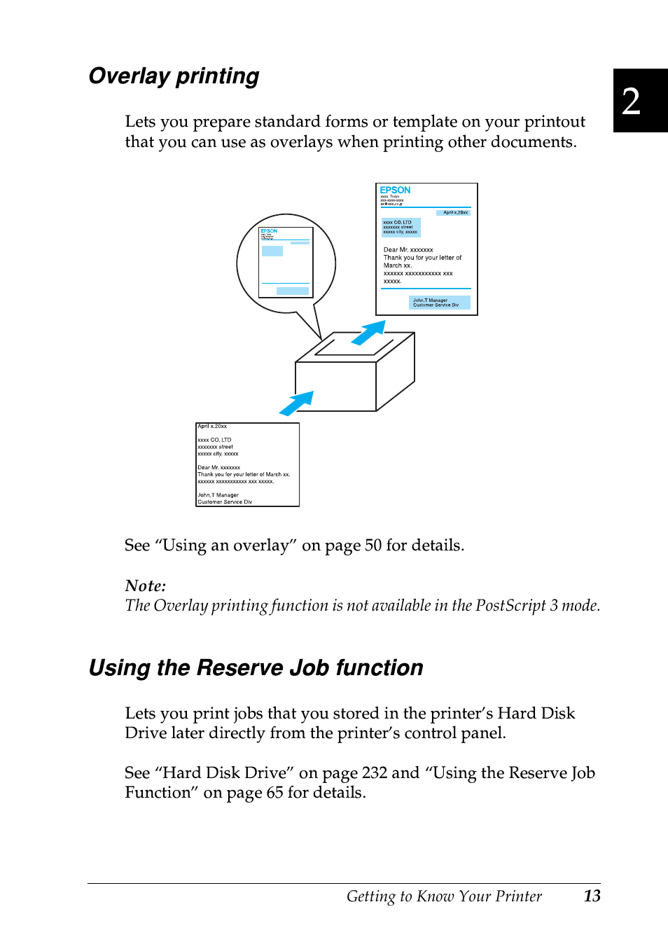 Overlay printing, Using the reserve job function, Overlay printing using the reserve job function | Epson EPL-N7000 User Manual | Page 24 / 496