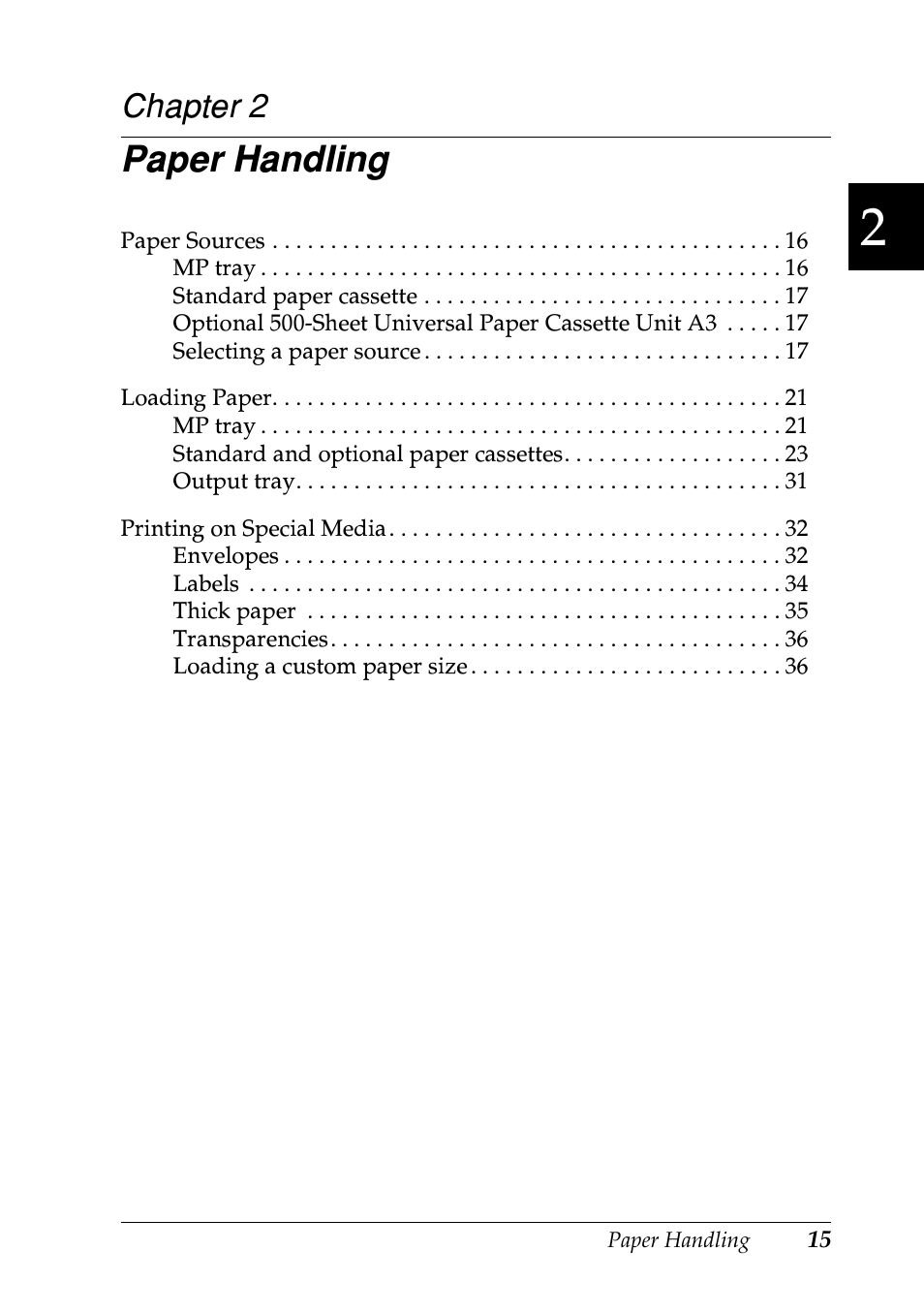 Paper handling, Chapter 2 | Epson EPL-N7000 User Manual | Page 26 / 496