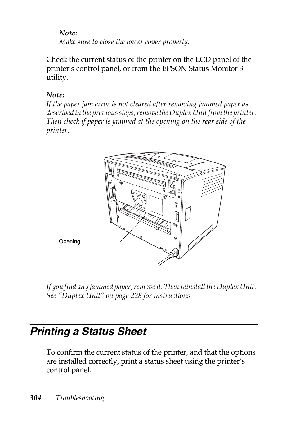 Printing a status sheet | Epson EPL-N7000 User Manual | Page 315 / 496