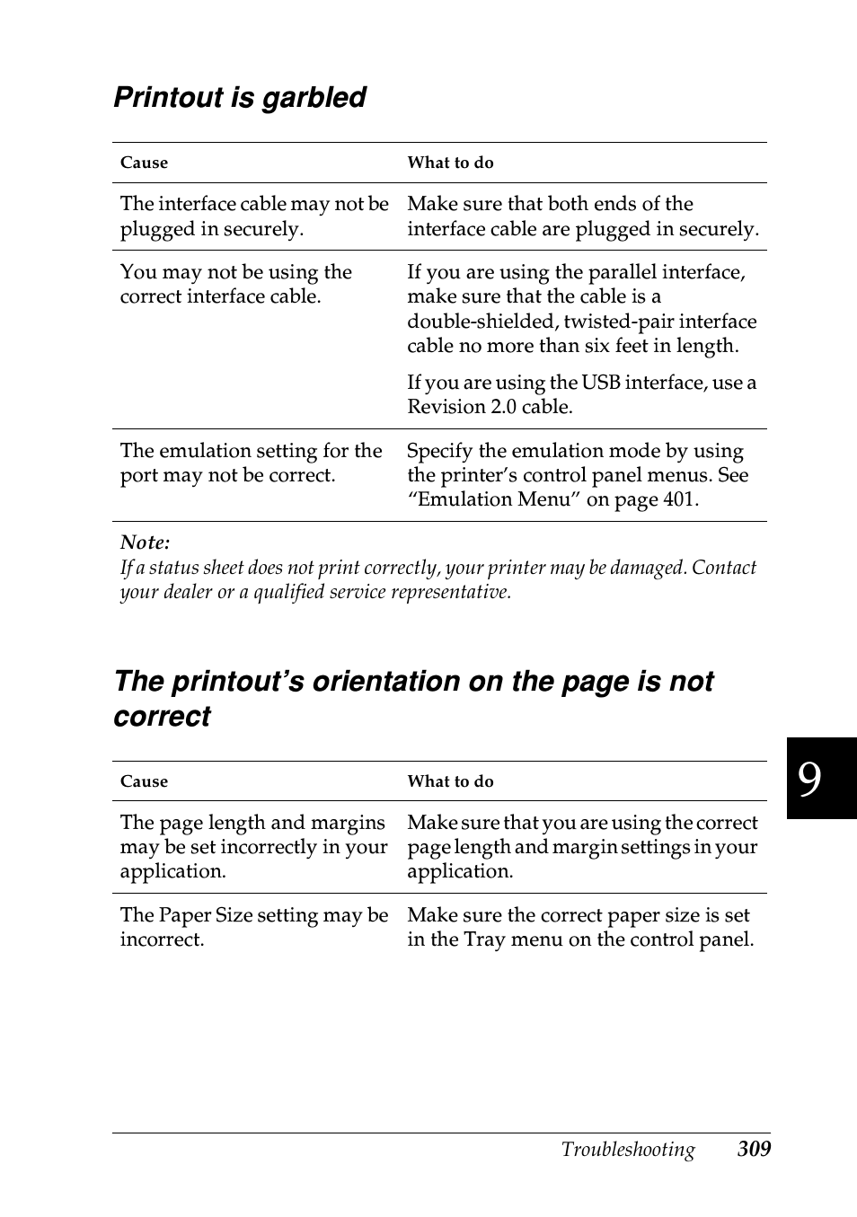 Printout is garbled | Epson EPL-N7000 User Manual | Page 320 / 496
