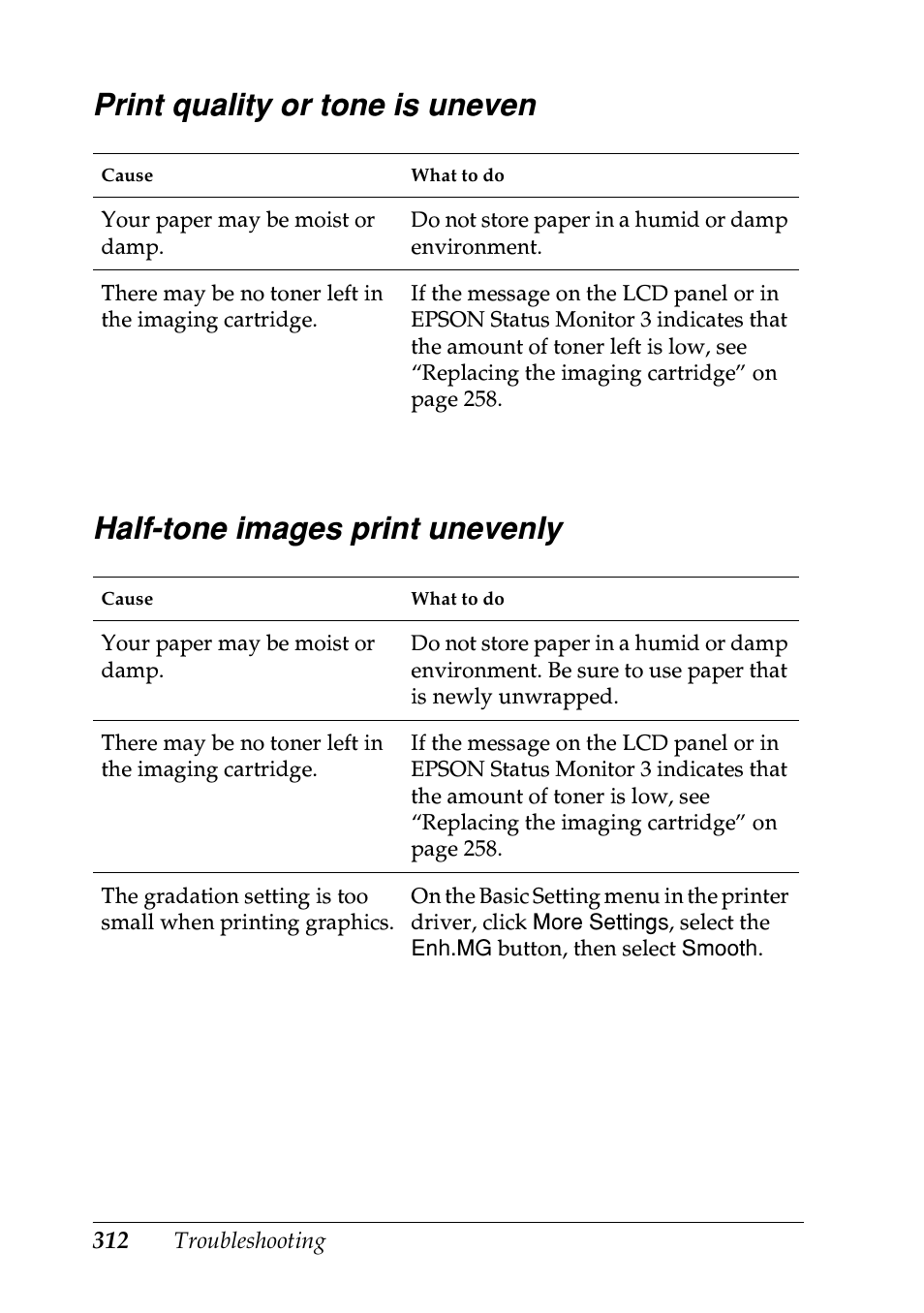 Print quality or tone is uneven, Half-tone images print unevenly | Epson EPL-N7000 User Manual | Page 323 / 496