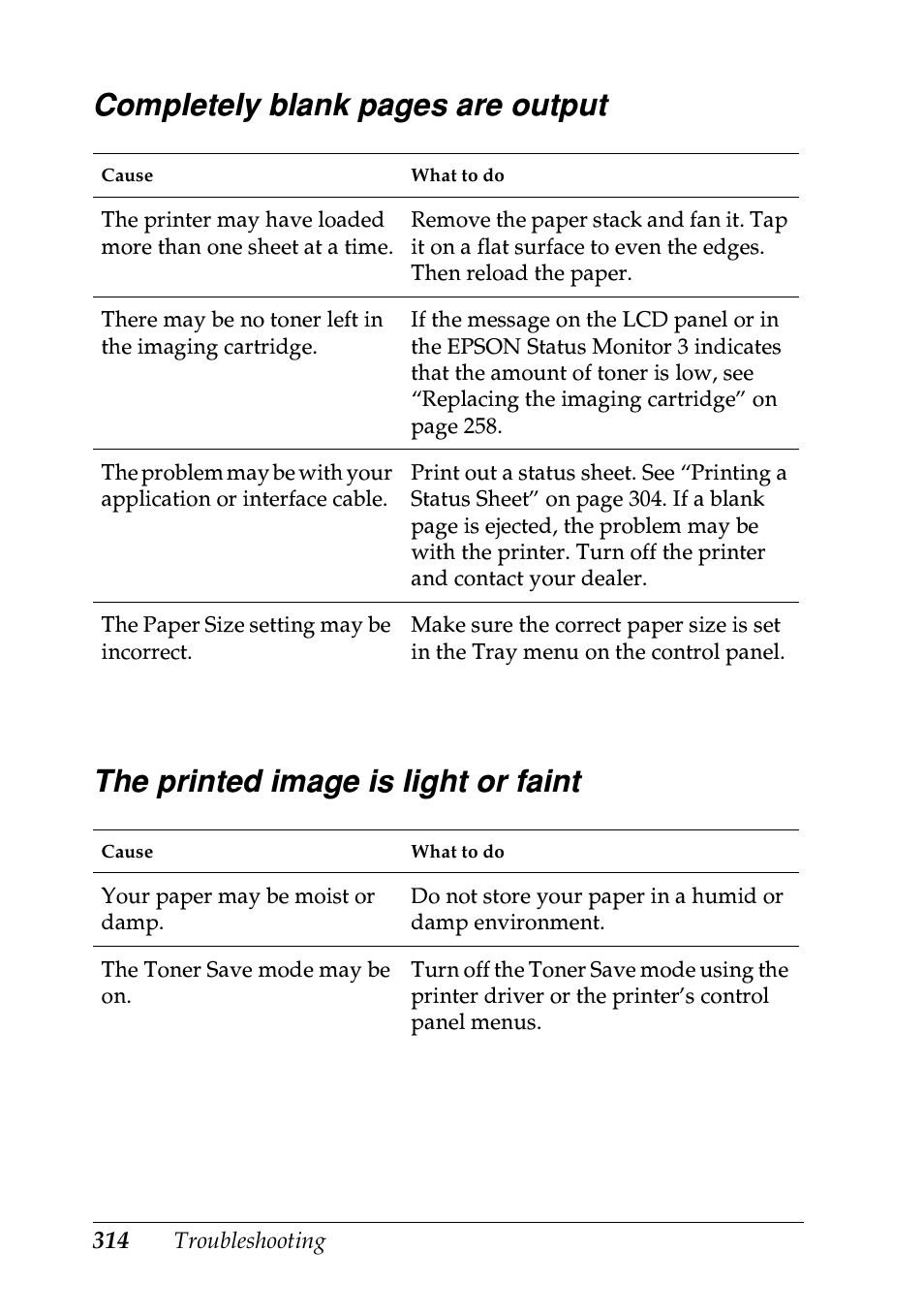 The printed image is light or faint | Epson EPL-N7000 User Manual | Page 325 / 496