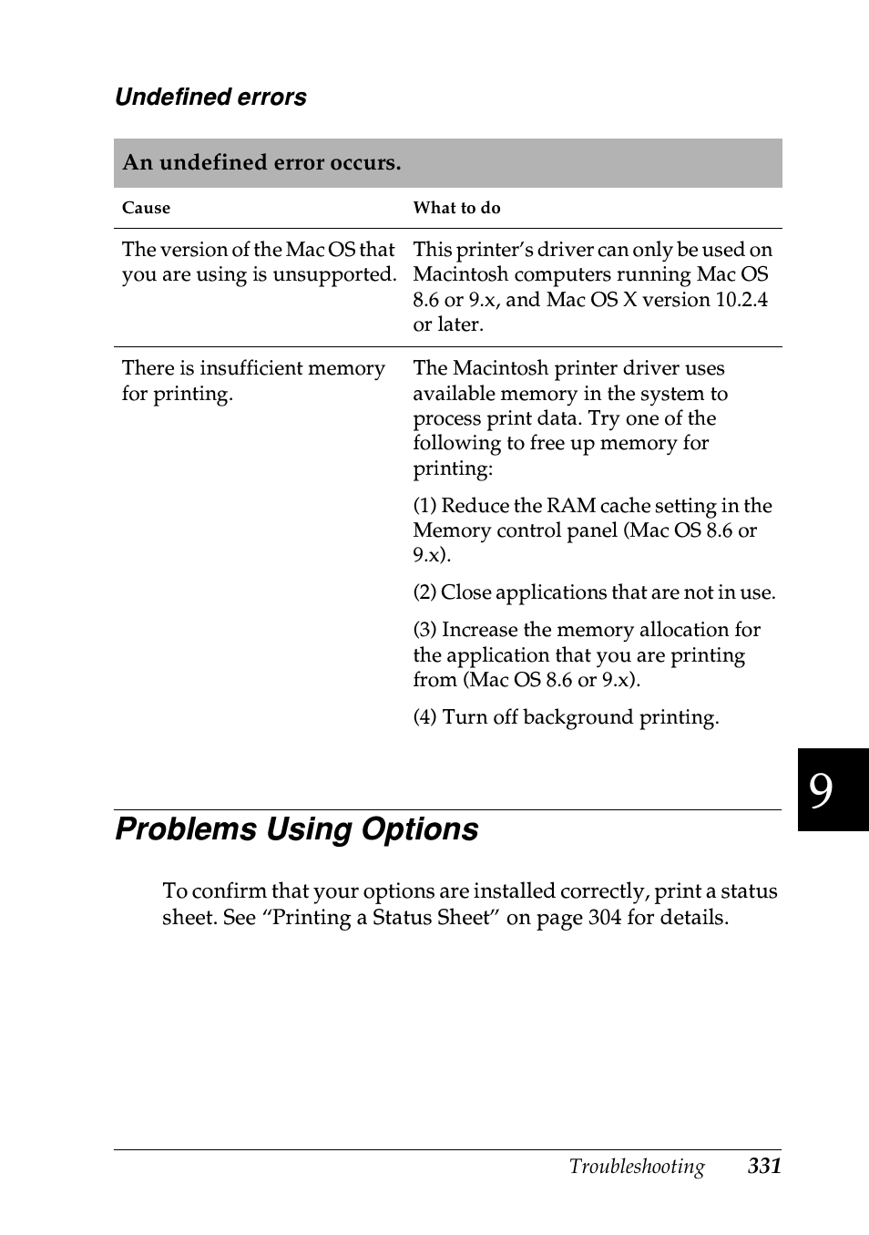 Problems using options | Epson EPL-N7000 User Manual | Page 342 / 496