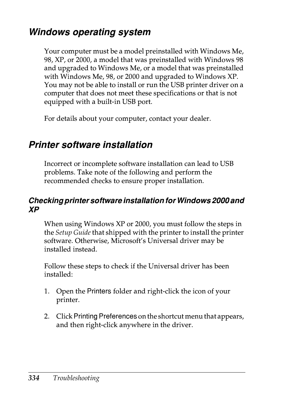 Windows operating system, Printer software installation | Epson EPL-N7000 User Manual | Page 345 / 496