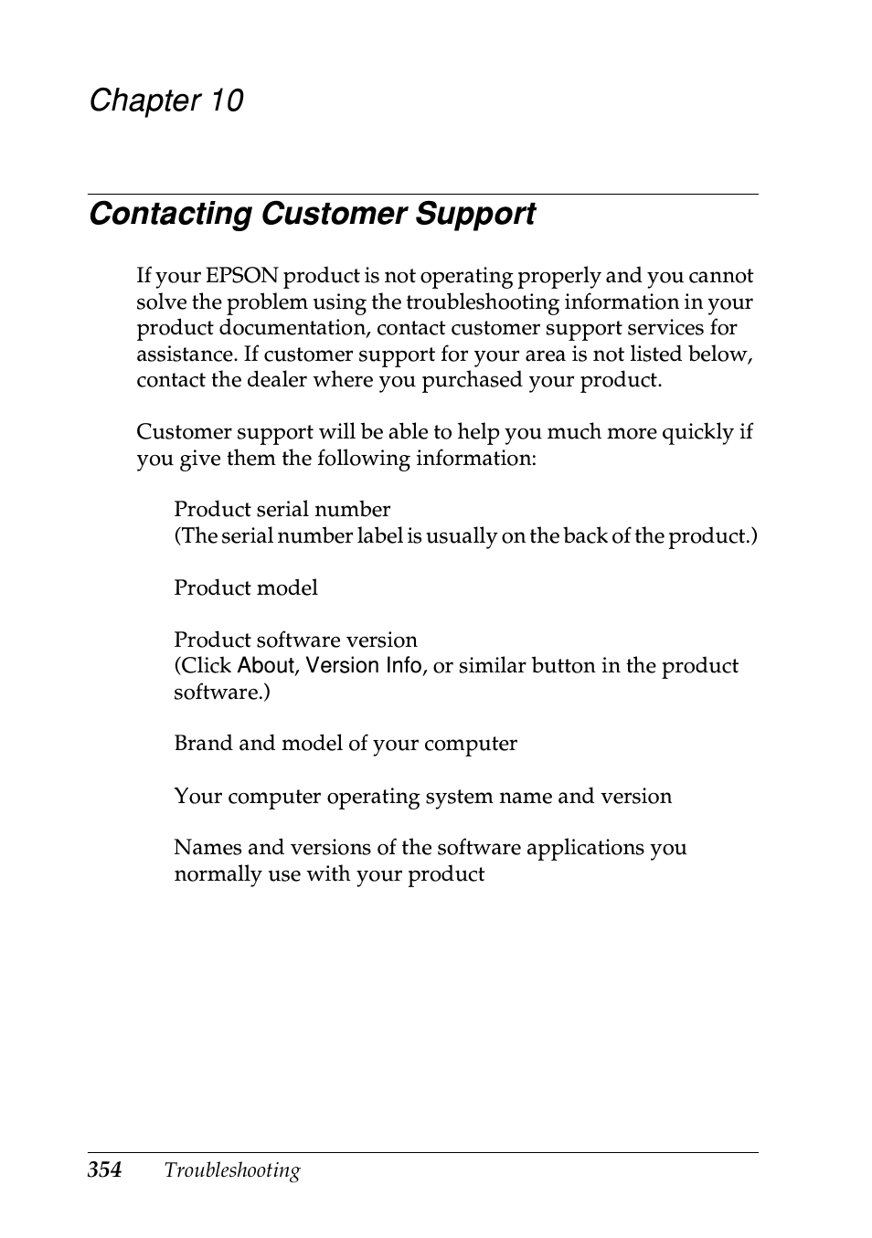 Contacting customer support, Chapter 10 contacting customer support | Epson EPL-N7000 User Manual | Page 365 / 496