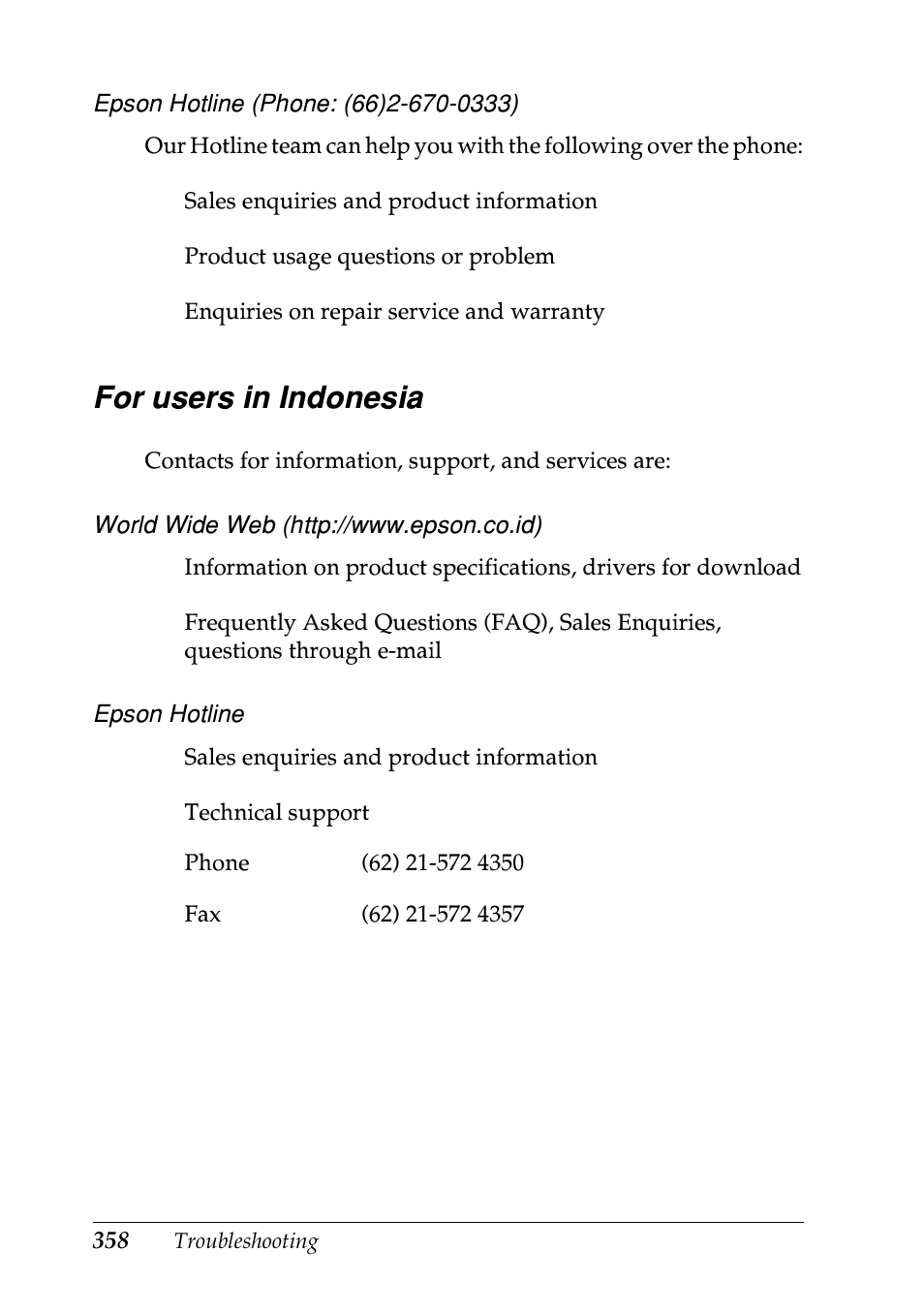 For users in indonesia | Epson EPL-N7000 User Manual | Page 369 / 496