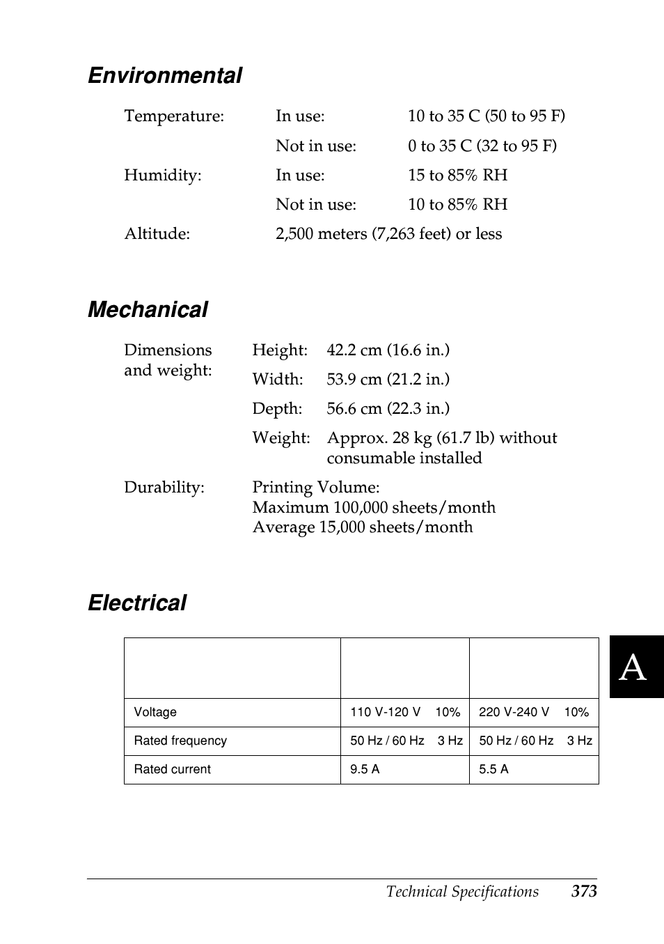 Environmental, Mechanical, Electrical | Environmental mechanical electrical | Epson EPL-N7000 User Manual | Page 384 / 496