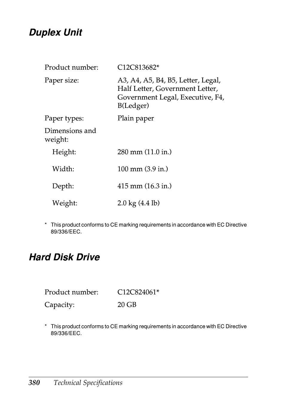 Duplex unit, Hard disk drive, Duplex unit hard disk drive | Epson EPL-N7000 User Manual | Page 391 / 496