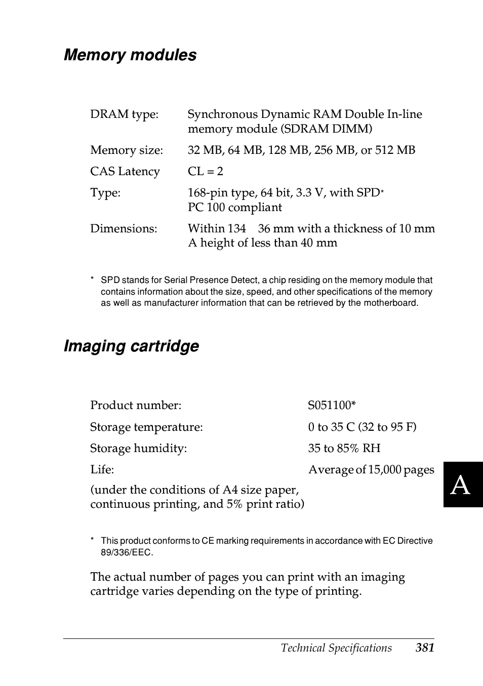 Memory modules, Imaging cartridge, Memory modules imaging cartridge | Epson EPL-N7000 User Manual | Page 392 / 496