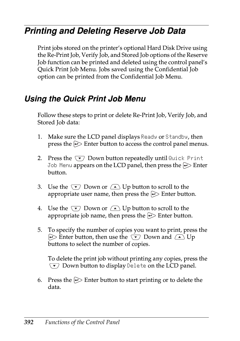 Printing and deleting reserve job data, Using the quick print job menu | Epson EPL-N7000 User Manual | Page 403 / 496