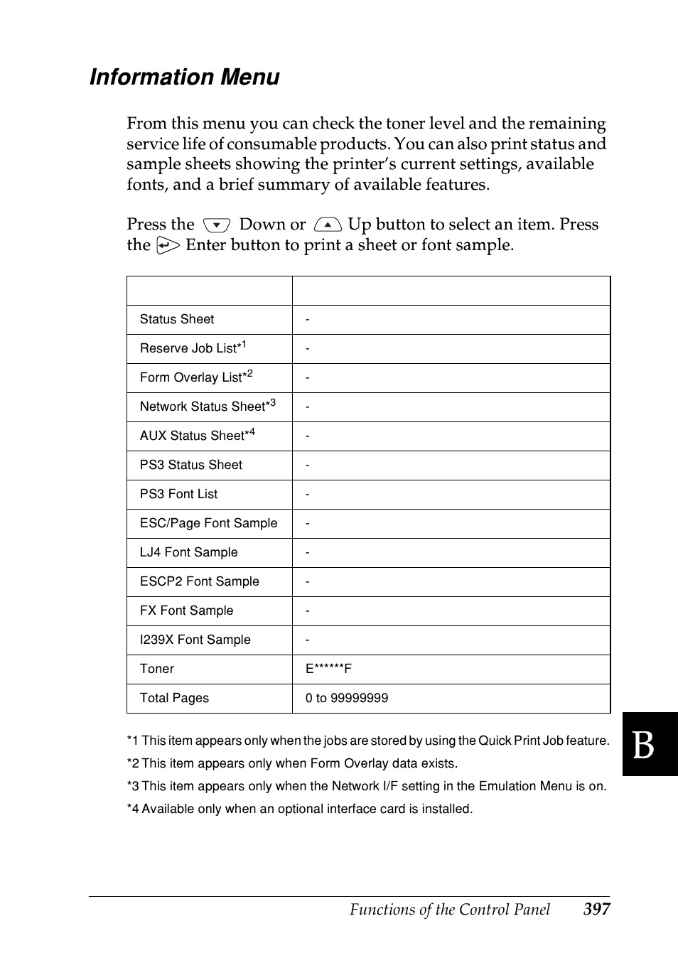 Information menu | Epson EPL-N7000 User Manual | Page 408 / 496