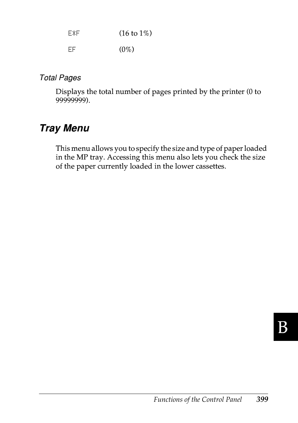 Tray menu | Epson EPL-N7000 User Manual | Page 410 / 496