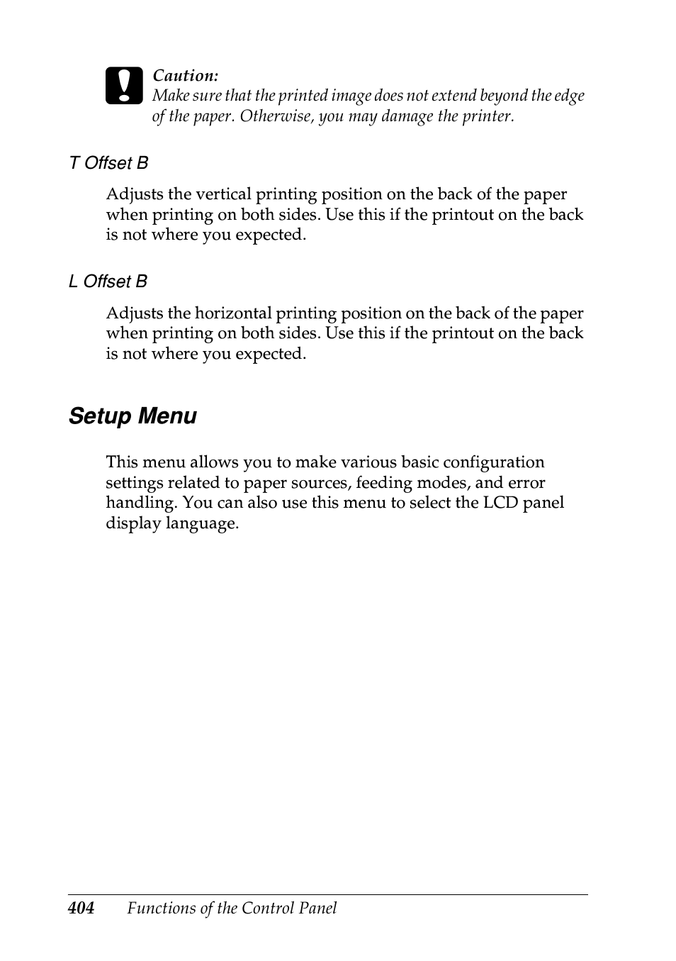 Setup menu | Epson EPL-N7000 User Manual | Page 415 / 496