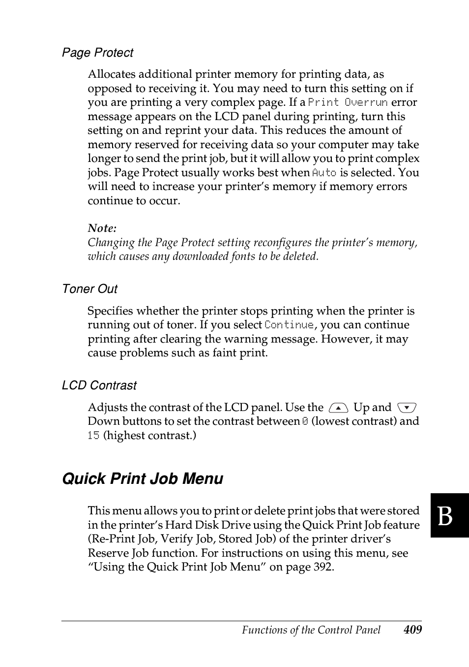 Quick print job menu | Epson EPL-N7000 User Manual | Page 420 / 496