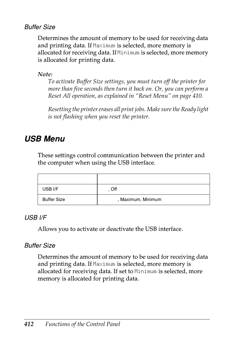 Usb menu | Epson EPL-N7000 User Manual | Page 423 / 496