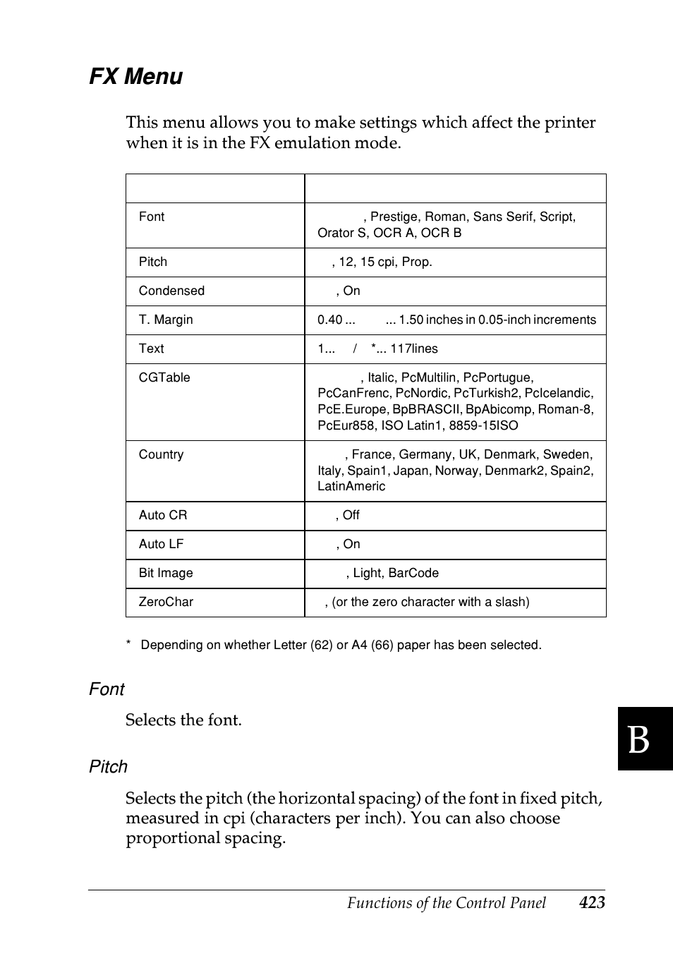 Fx menu | Epson EPL-N7000 User Manual | Page 434 / 496
