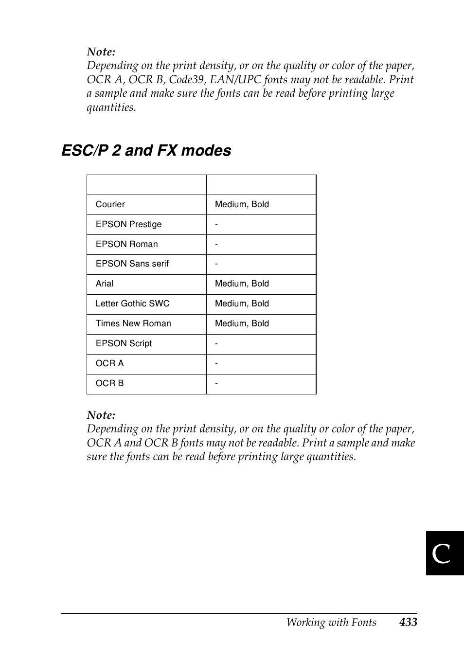 Esc/p 2 and fx modes | Epson EPL-N7000 User Manual | Page 444 / 496