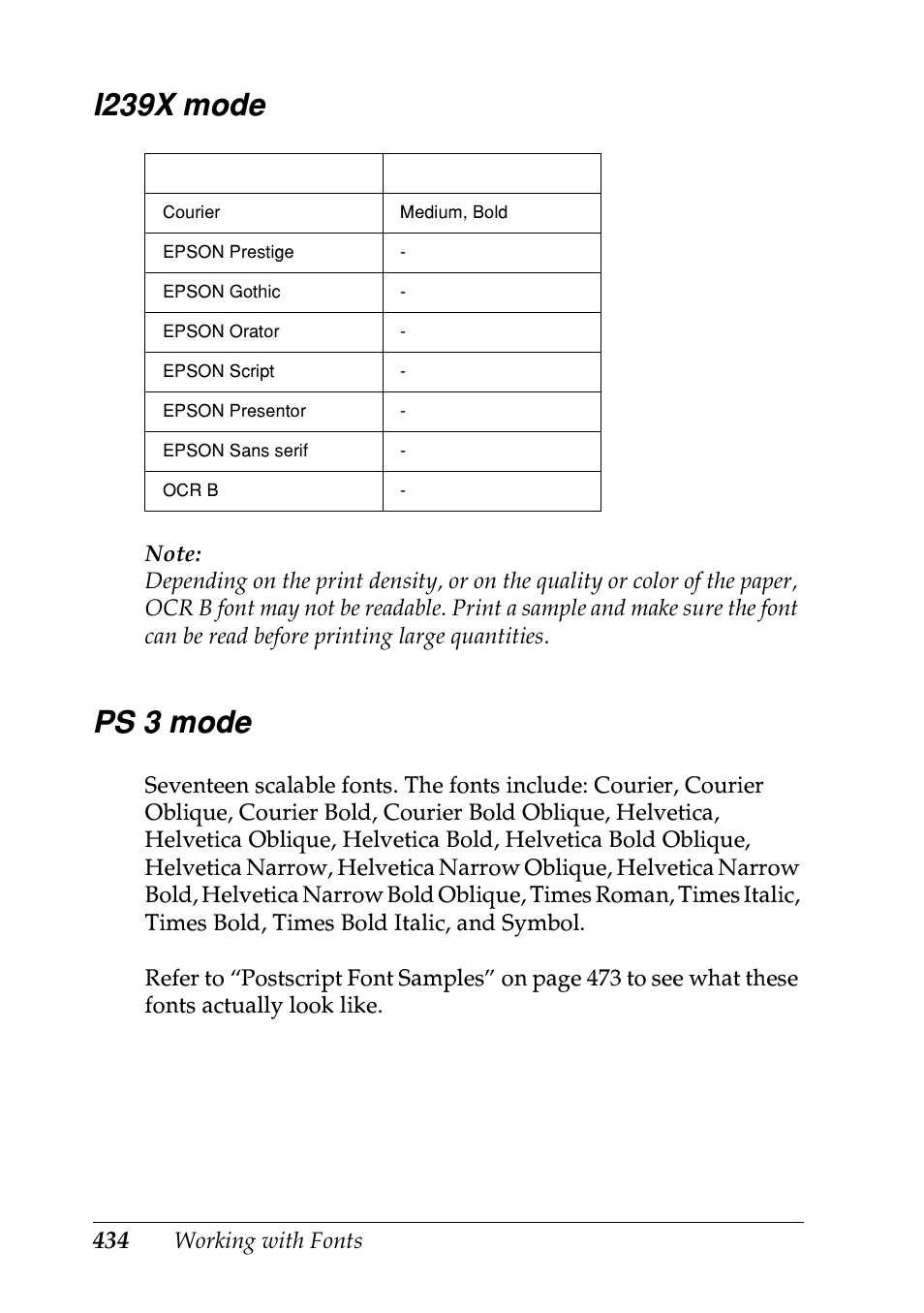 I239x mode, Ps 3 mode, I239x mode ps 3 mode | Epson EPL-N7000 User Manual | Page 445 / 496