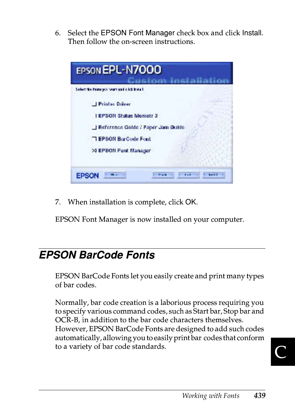 Epson barcode fonts | Epson EPL-N7000 User Manual | Page 450 / 496