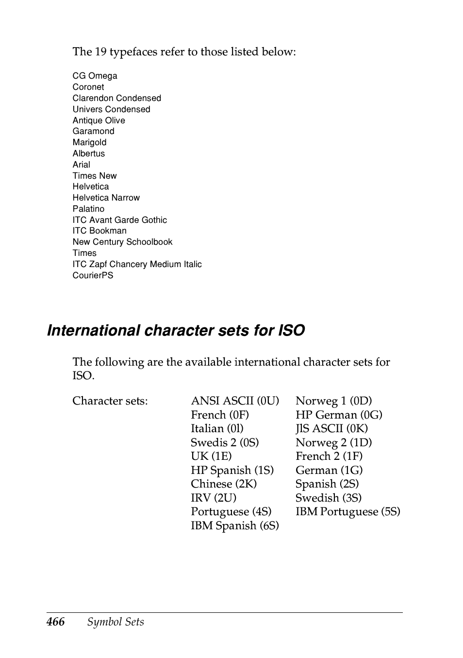 International character sets for iso | Epson EPL-N7000 User Manual | Page 477 / 496