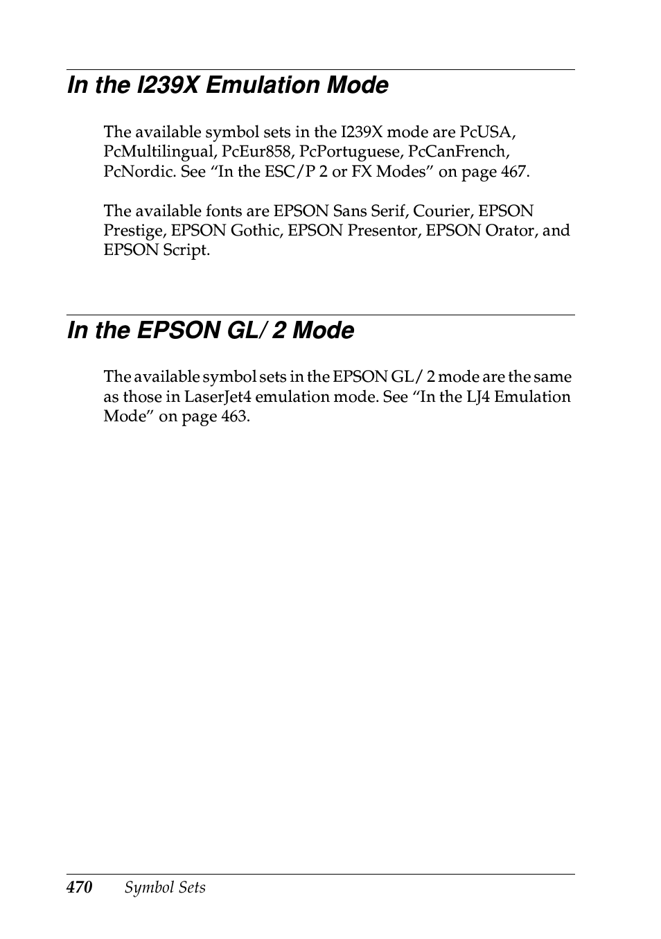 In the i239x emulation mode, In the epson gl/ 2 mode | Epson EPL-N7000 User Manual | Page 481 / 496