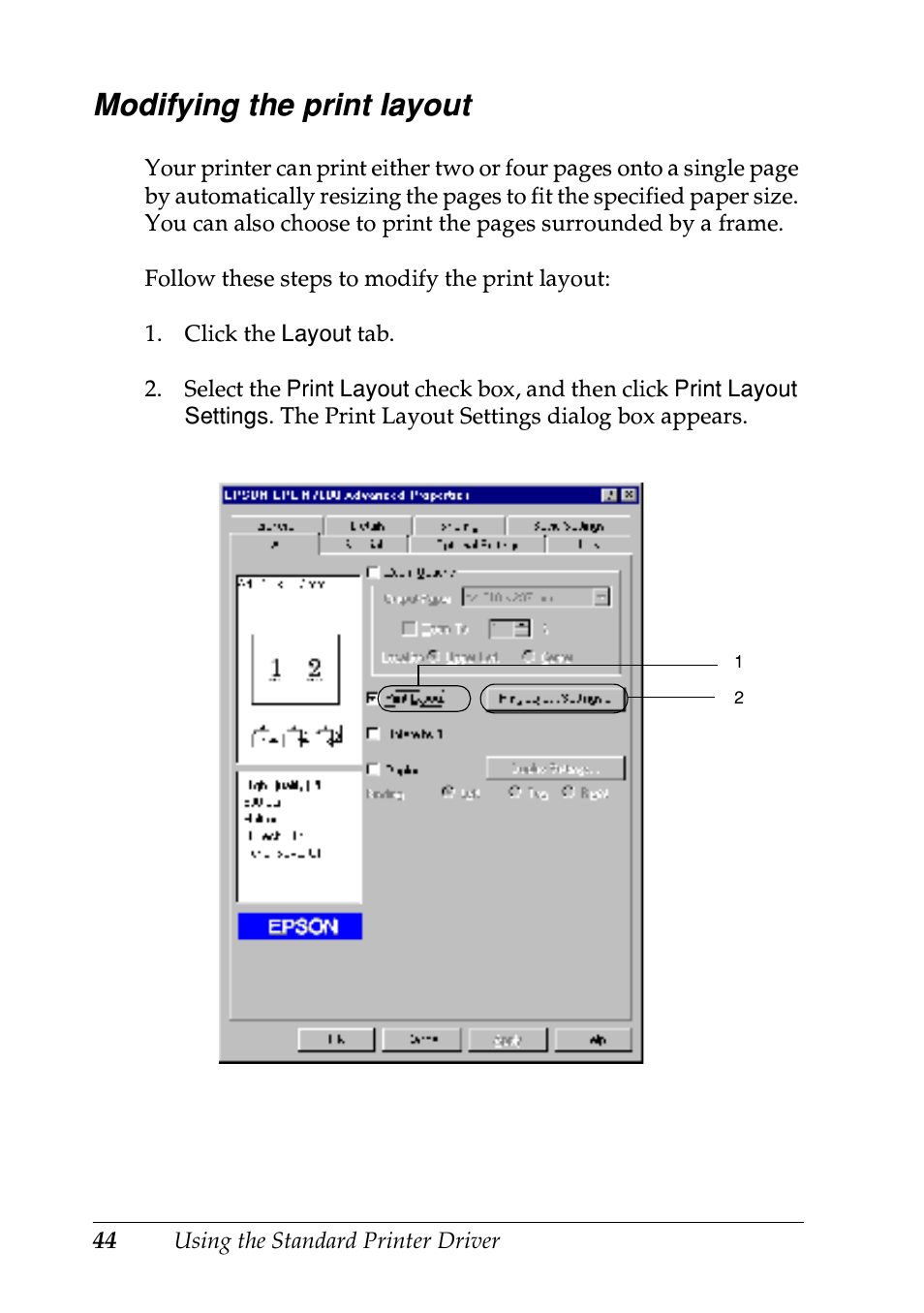Modifying the print layout | Epson EPL-N7000 User Manual | Page 55 / 496