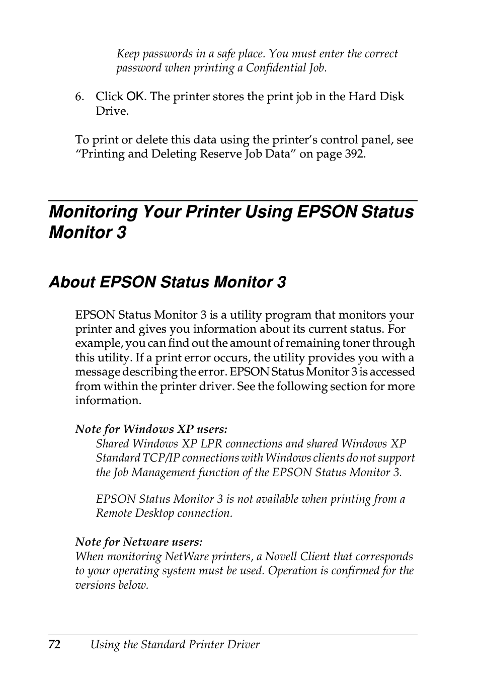 About epson status monitor 3 | Epson EPL-N7000 User Manual | Page 83 / 496