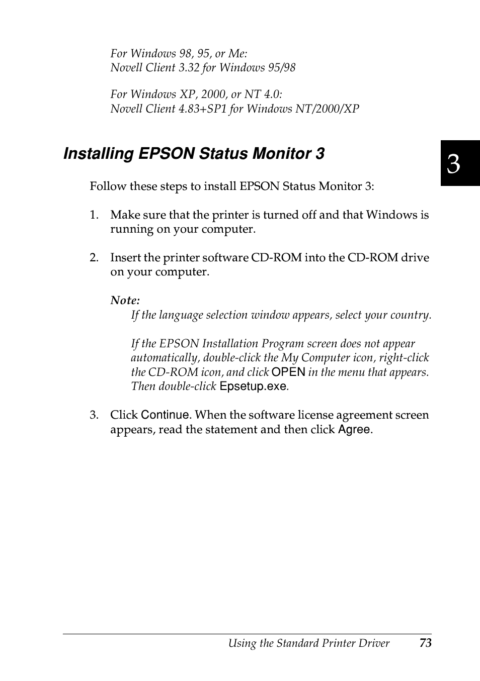 Installing epson status monitor 3 | Epson EPL-N7000 User Manual | Page 84 / 496