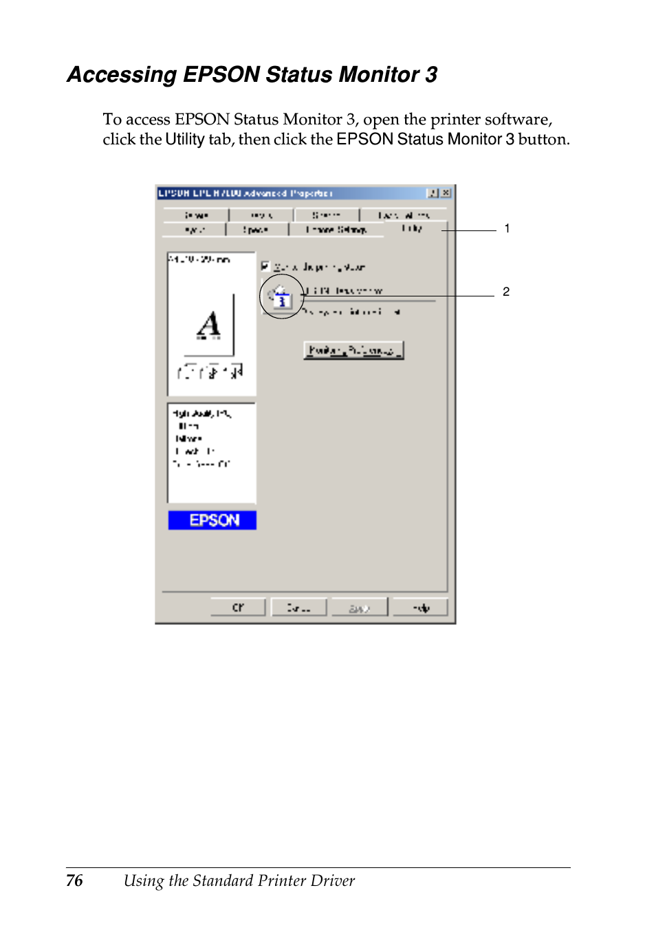Accessing epson status monitor 3 | Epson EPL-N7000 User Manual | Page 87 / 496