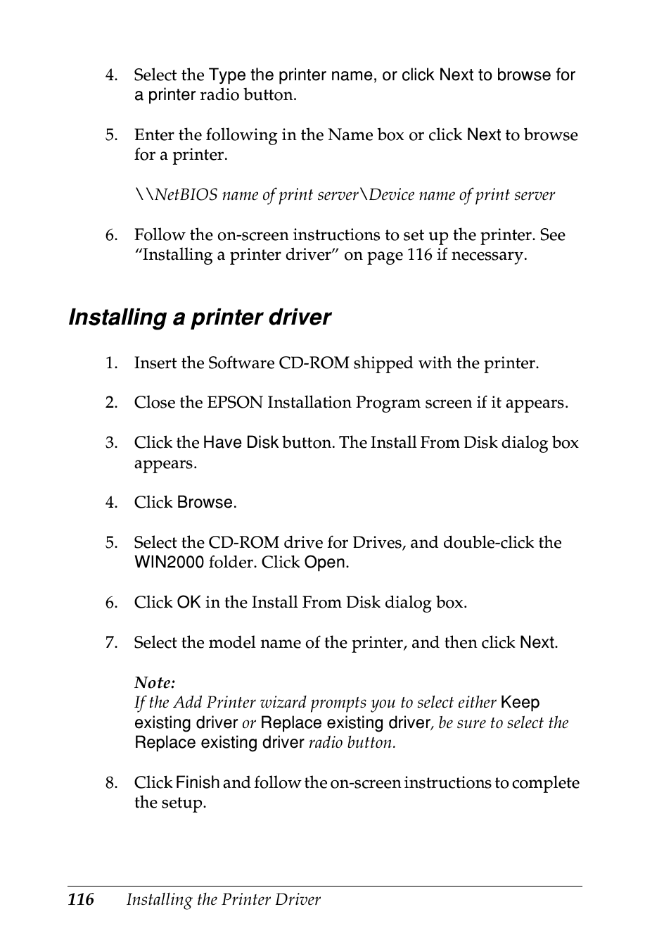 Installing a printer driver | Epson EPL-N7000 User Manual | Page 116 / 274